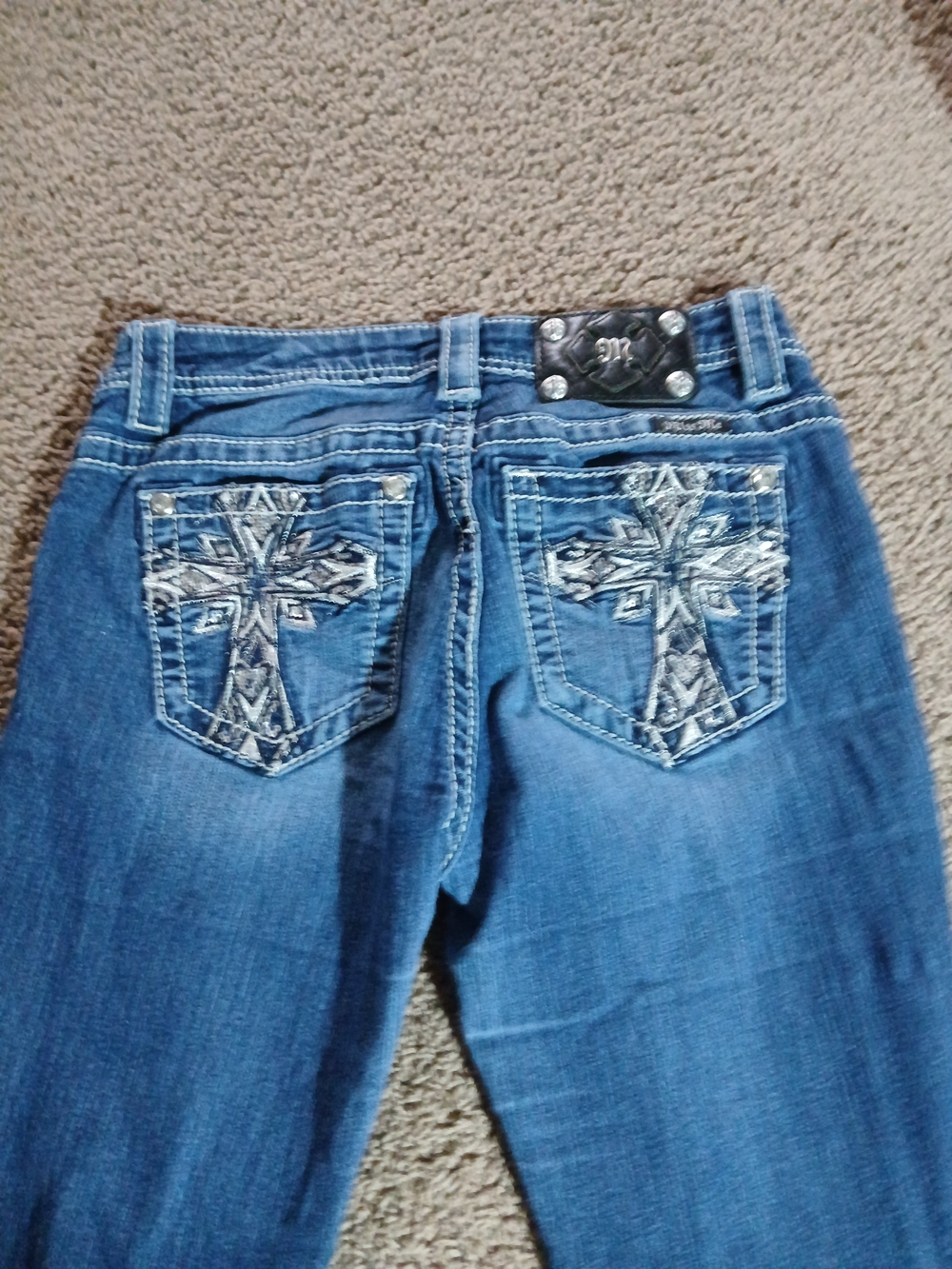 Miss Me Blue Embroidered Cross Pocket Skinny Jeans